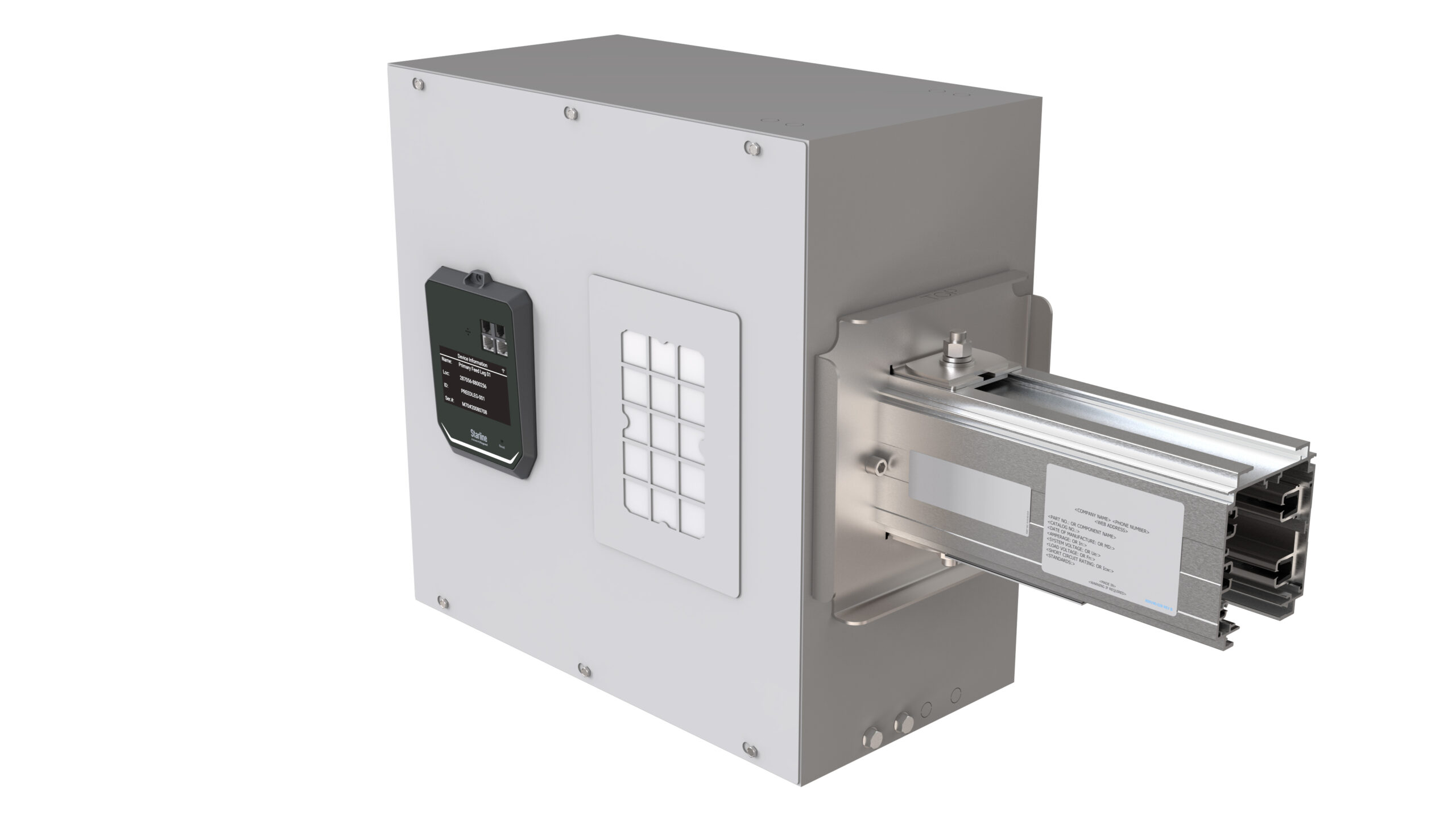 Starline M70 endfeed metering in action, showcasing real-time power and temperature data for busway systems.