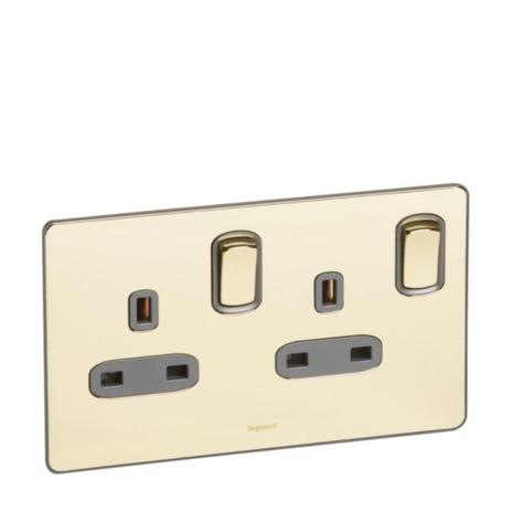 Synergy Sleek 2 gang switched single pole BS socket outlet 13A